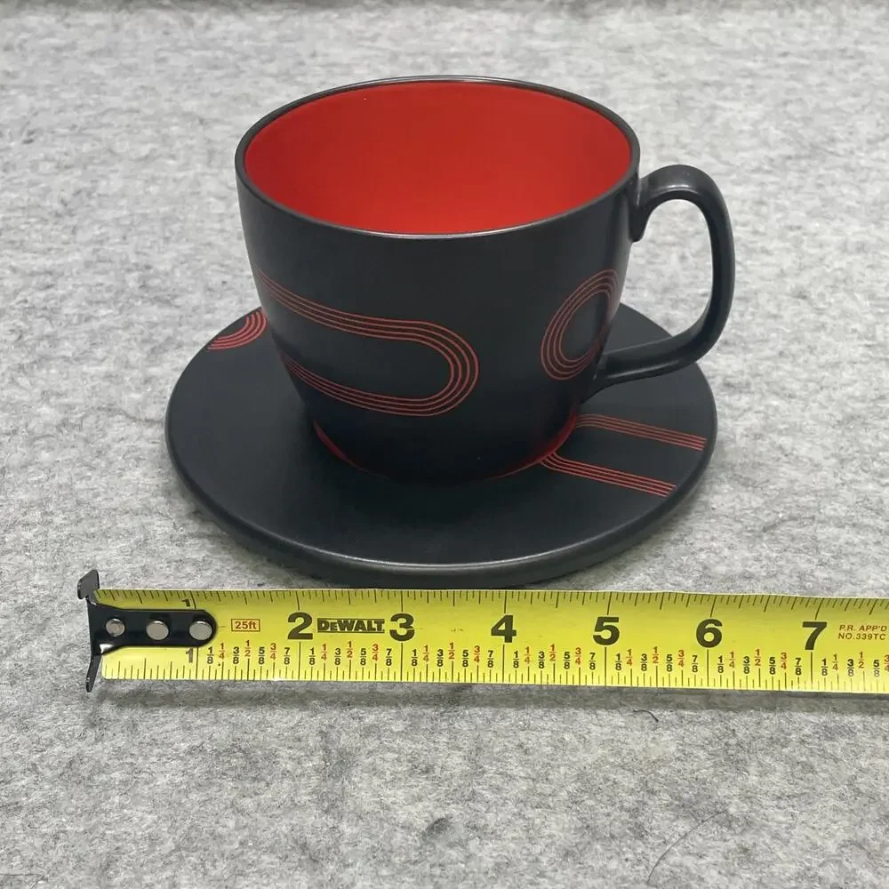 IKEA Record Coffee Cup Saucer Black & Red 7
